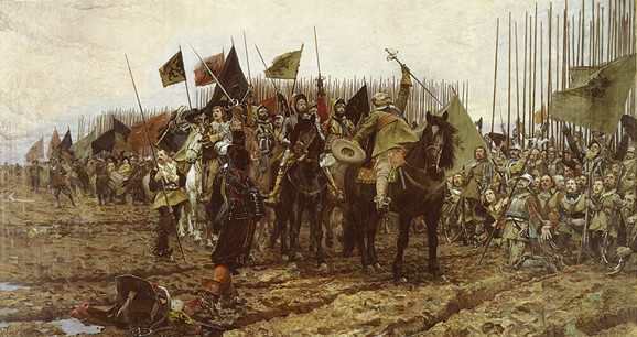 Gustavus Adolphus leading troops in prayer