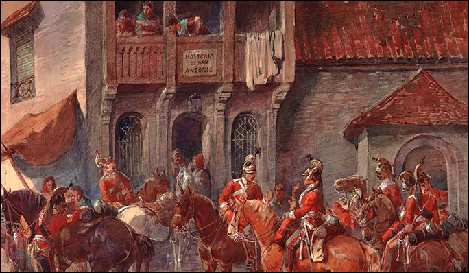 6th Dragoon Guards. The Arrival in Spain of a Small Detachment Forming Part of the Cavalry Staff Corps Attached to the Duke of Wellington (May 1813) by Orlando Norie
