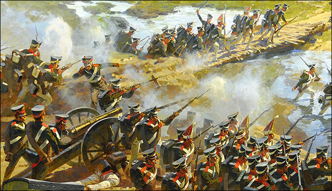 Russian Infantry in Part of Borodino Panorama by Franz Roubaud